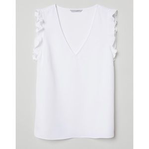 H&M Flounced Sleeve V Neck Top 0
